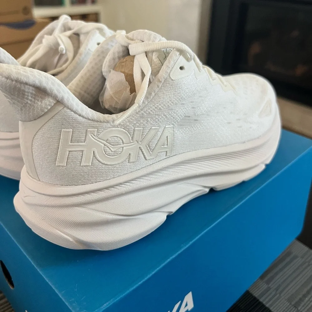 Hoka Clifton9 Woman’s White Athletic Running Shoes - Picture 2 of 4